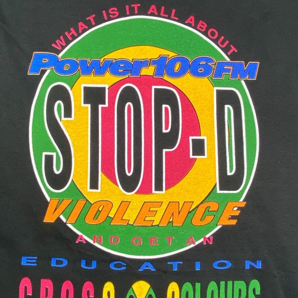Vintage CROSS COLOURS Shirt XL Black‎ Stop D Violence Power 106 1990s Rapper USA - Picture 4 of 15